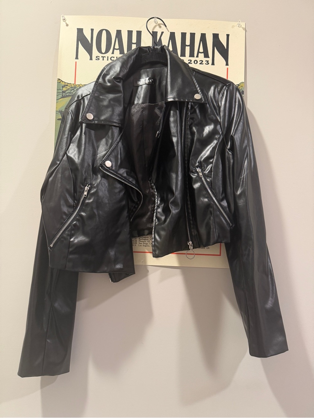 Allegra K Black Faux Leather Moto Jacket